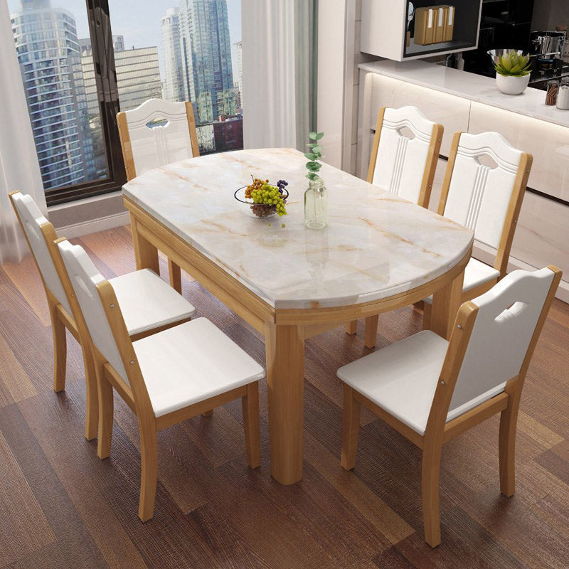 Modern Round Stone Dining Table Rubber Wood Base for Dining Room