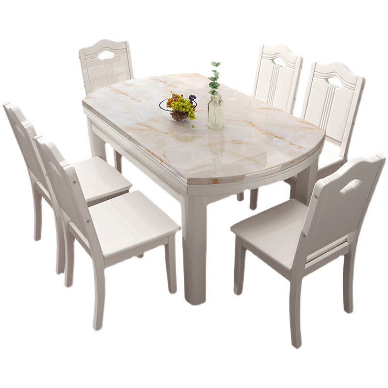 Modern Round Stone Dining Table Rubber Wood Base for Dining Room