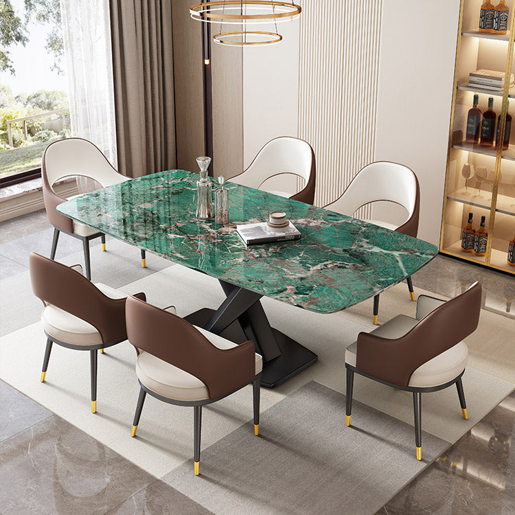 Mesa de comedor de piedra y metal Mesa de comedor rectangular moderna