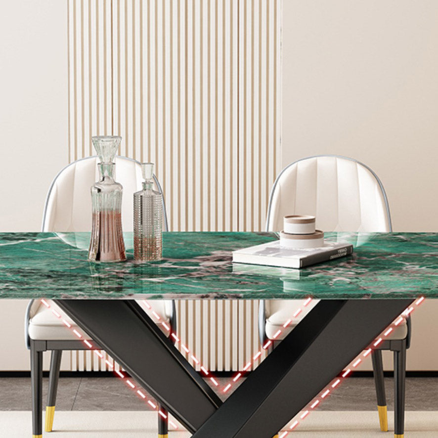 Mesa de comedor de piedra y metal Mesa de comedor rectangular moderna