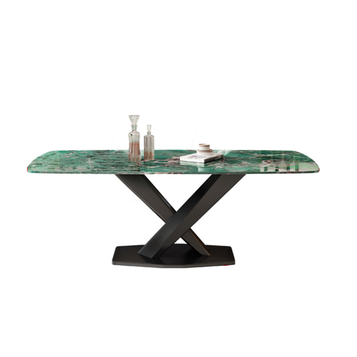 Mesa de comedor de piedra y metal Mesa de comedor rectangular moderna