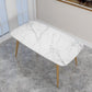 Glam Stone Rectangle Dining Table Metal Legs for Dining Room Matte White Without Chairs Clearhalo 'Dining Tables & Seating' 'Dining Tables' 'dining_table' 'furn' 'furn_dining_table' 'Furniture' 'Kitchen & Dining Furniture' 7266438