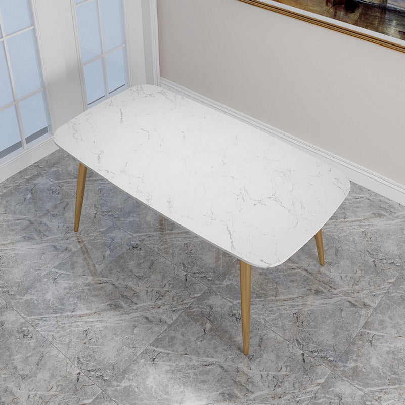 Glam Stone Rectangle Dining Table Metal Legs for Dining Room White Without Chairs Clearhalo 'Dining Tables & Seating' 'Dining Tables' 'dining_table' 'furn' 'furn_dining_table' 'Furniture' 'Kitchen & Dining Furniture' 7266439