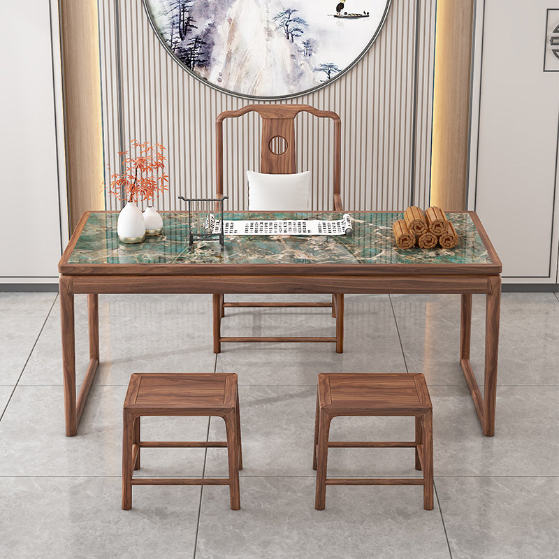 Modern Rectangular Shaped Office Table Stone Writing Desk in Gold/Green Clearhalo 'furn' 'furn_office_desk' 'Furniture' 'Office Desks' 'Office Furniture' 'office_desk' 7267004