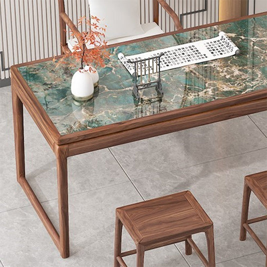 Modern Rectangular Shaped Office Table Stone Writing Desk in Gold/Green Clearhalo 'furn' 'furn_office_desk' 'Furniture' 'Office Desks' 'Office Furniture' 'office_desk' 7267008