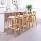 Upholstered Indoor Bar Stool Nordic Solid Wood Bar Stools with Natural Base