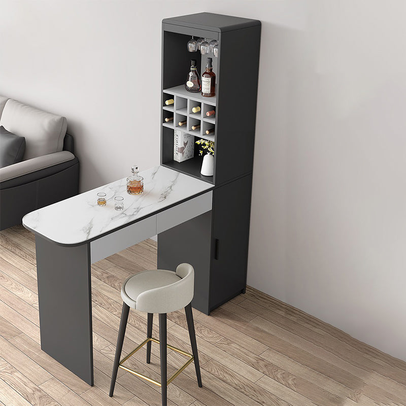 Juego de mesa de bar rectangular fija, taburetes tapizados de 1/2/3/5 piezas y mesa de bar con botellero