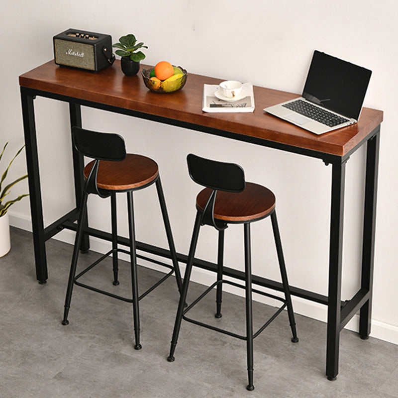 Solid Wood Top Bar Table Set 1/3/5 Pcs Iron Frame Bar Table and Stools Table & Chair(s) 39.4"L x 15.7"W x 41.3"H 3 Piece Set Clearhalo 'Bar Furniture' 'furn' 'furn_home_bar_bar_sets' 'Furniture' 'Home Bars & Bar Sets' 'home_bar_bar_sets' 'Kitchen & Dining Furniture' 7270358