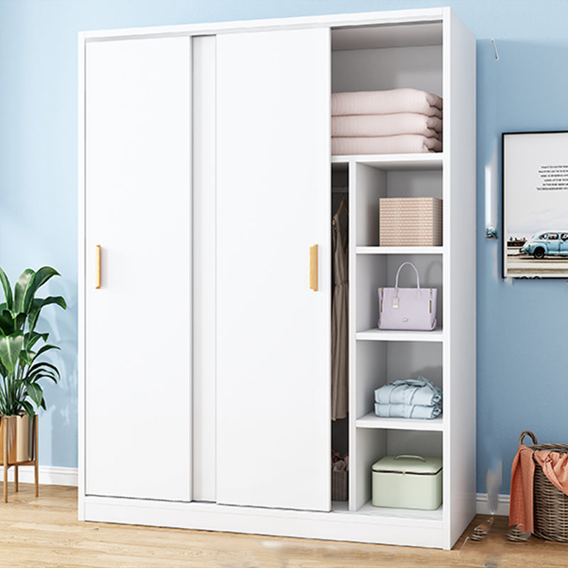 Wood Frame Wardrobe Freestanding Wardrobe Armoire with Shelves and Clothes Rail