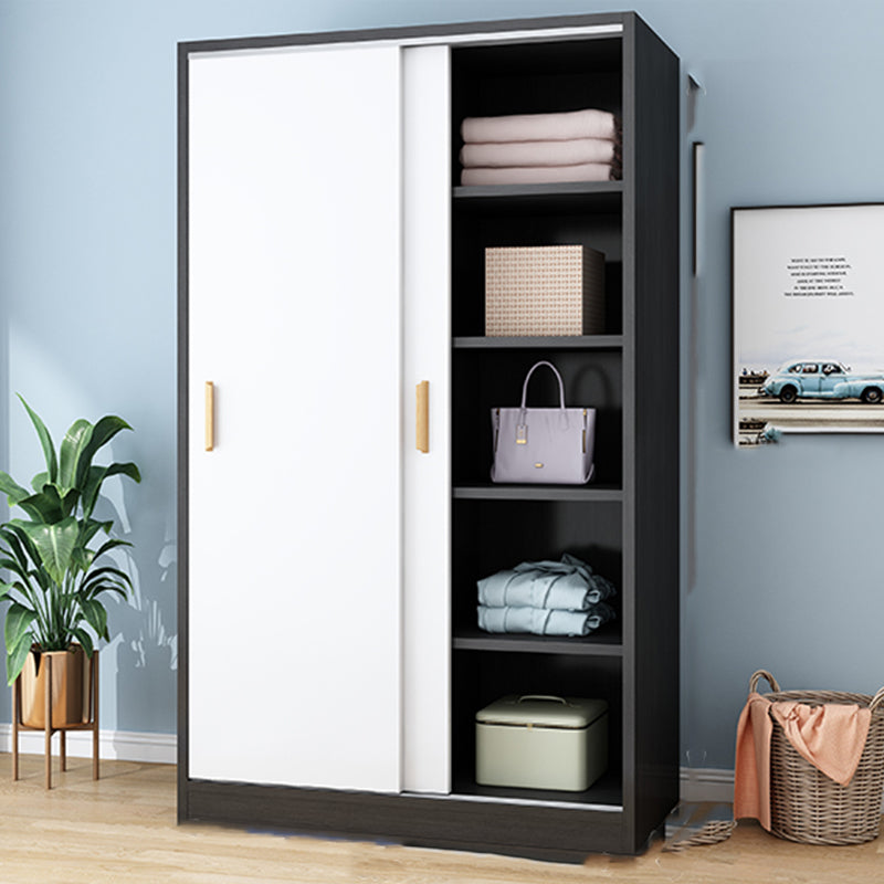 Wood Frame Wardrobe Freestanding Wardrobe Armoire with Shelves and Clothes Rail