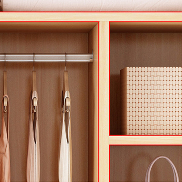 Wood Frame Wardrobe Freestanding Wardrobe Armoire with Shelves and Clothes Rail