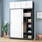 Wood Frame Wardrobe Freestanding Wardrobe Armoire with Shelves and Clothes Rail
