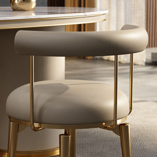 Upholstered Arm Chair Glam Style Open Back Dining Chairs with Metal Legs