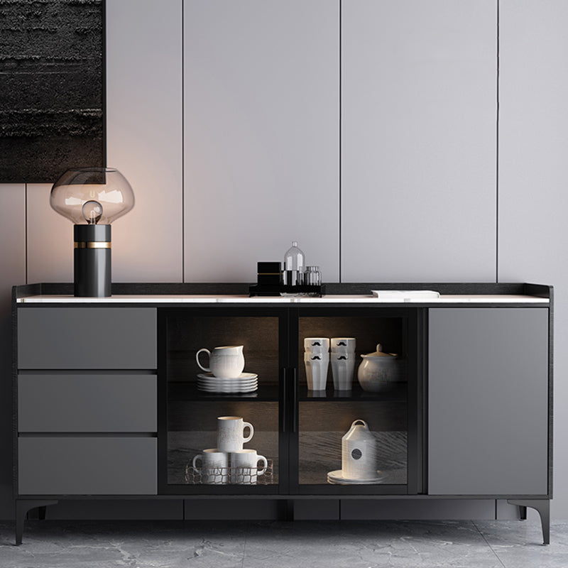 Moderno server da pranzo in legno di vetro con mobile sideboard in legno con 3 cassetti