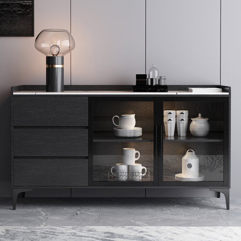 Moderno server da pranzo in legno di vetro con mobile sideboard in legno con 3 cassetti