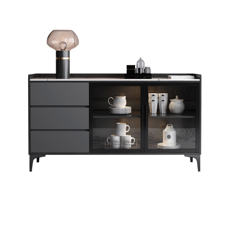 Moderno server da pranzo in legno di vetro con mobile sideboard in legno con 3 cassetti