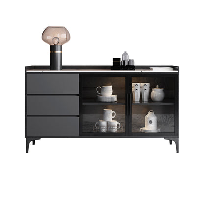 Moderno server da pranzo in legno di vetro con mobile sideboard in legno con 3 cassetti