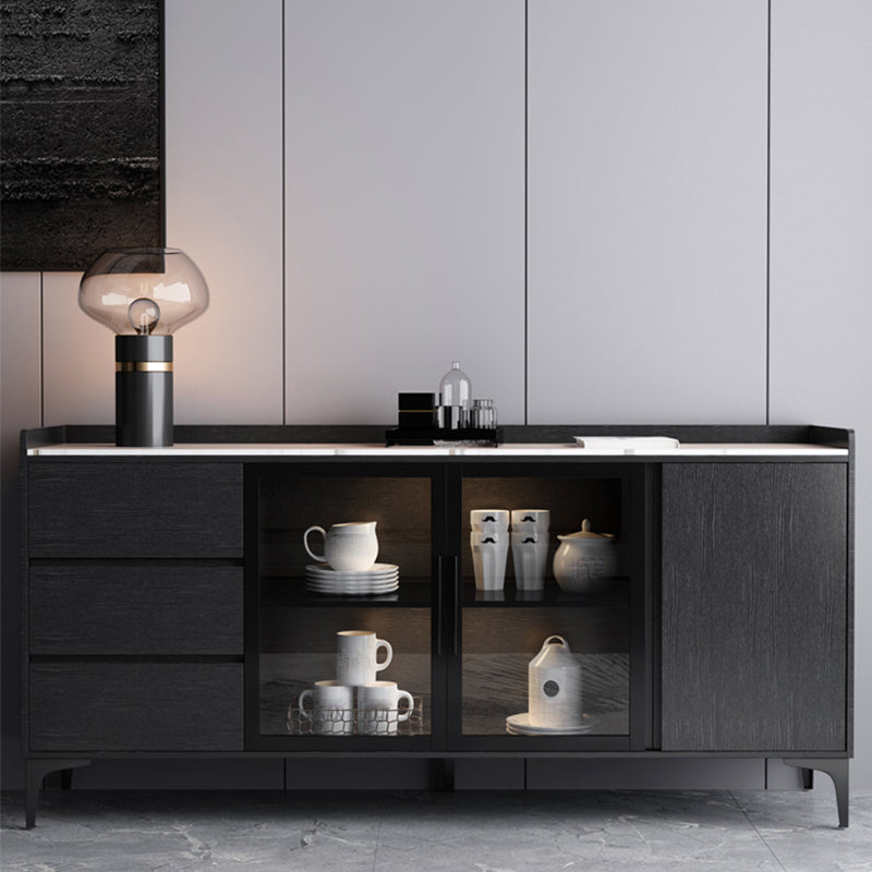 Moderno server da pranzo in legno di vetro con mobile sideboard in legno con 3 cassetti