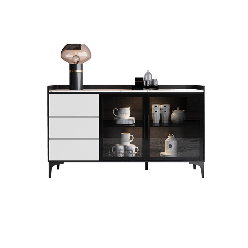 Moderno server da pranzo in legno di vetro con mobile sideboard in legno con 3 cassetti