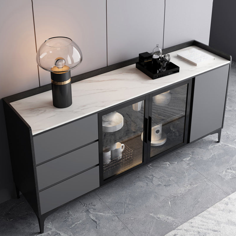 Moderno server da pranzo in legno di vetro con mobile sideboard in legno con 3 cassetti