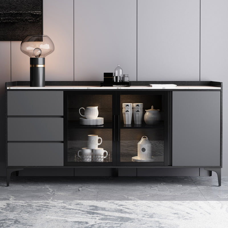 Moderno server da pranzo in legno di vetro con mobile sideboard in legno con 3 cassetti