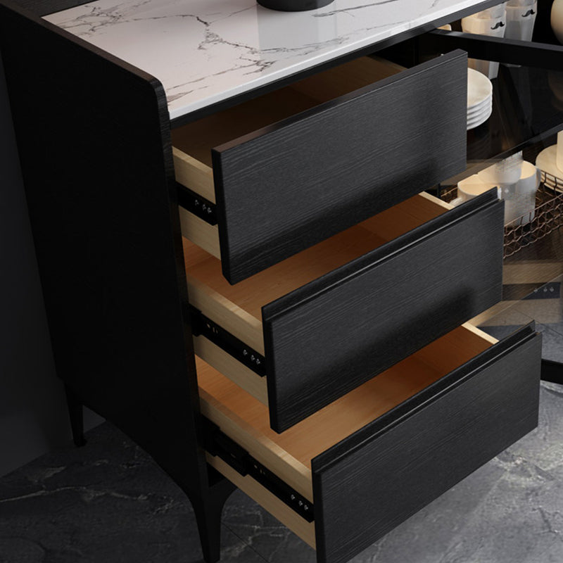 Moderno server da pranzo in legno di vetro con mobile sideboard in legno con 3 cassetti