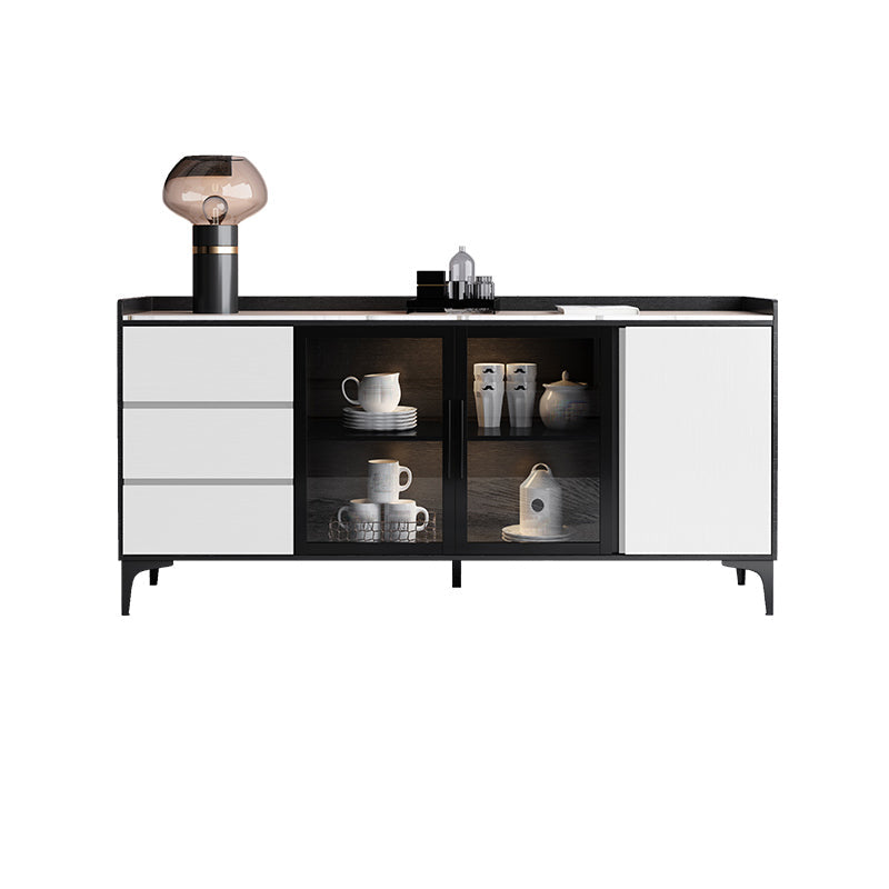 Moderno server da pranzo in legno di vetro con mobile sideboard in legno con 3 cassetti