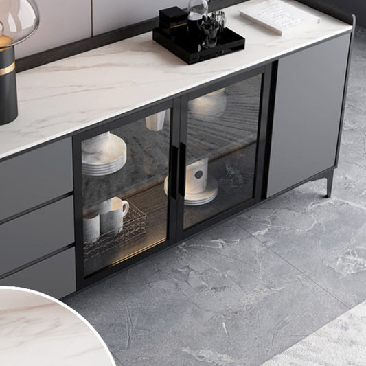 Moderno server da pranzo in legno di vetro con mobile sideboard in legno con 3 cassetti