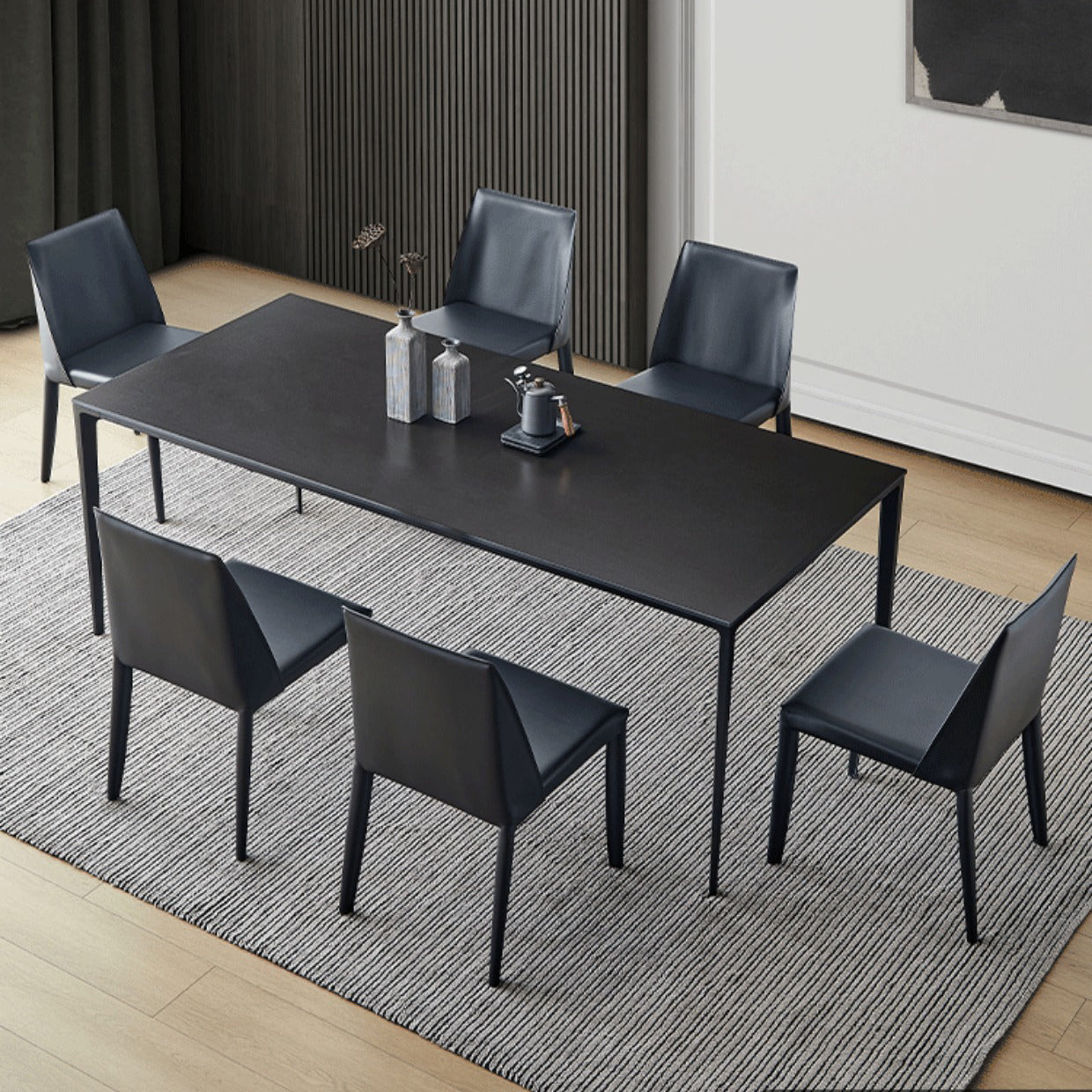 Modern 1/4/5/7 Pieces Furniture Sintered Stone Dining Set in Black
