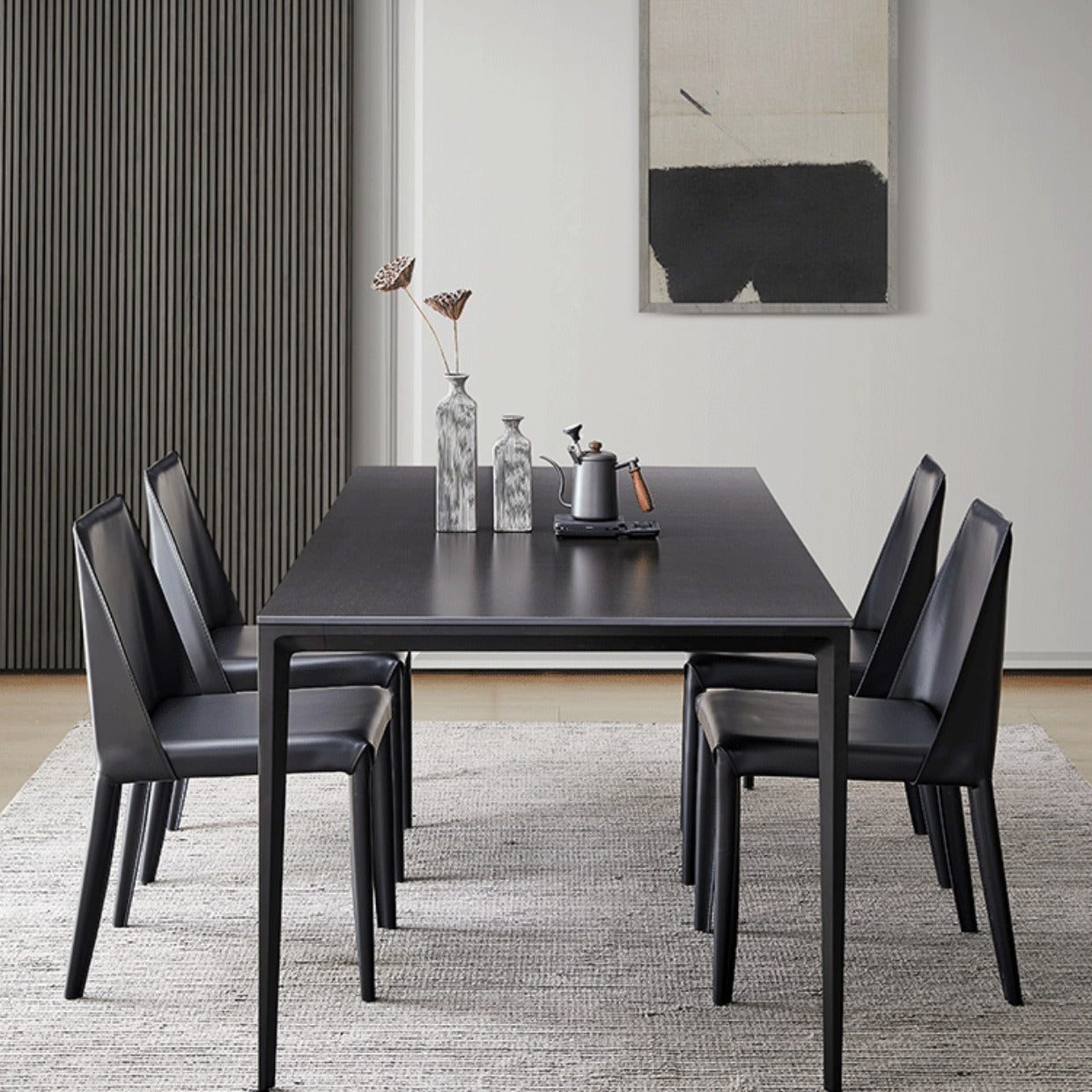 Modern 1/4/5/7 Pieces Furniture Sintered Stone Dining Set in Black