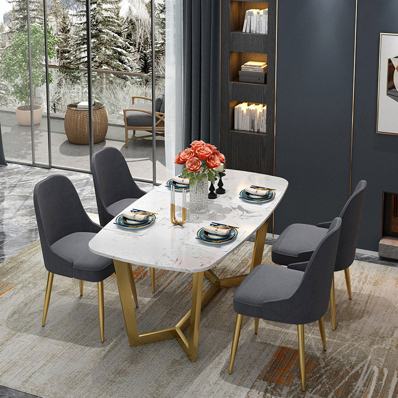 White - Gold Dinner Room Kitchen Table Rectangle Dining Table