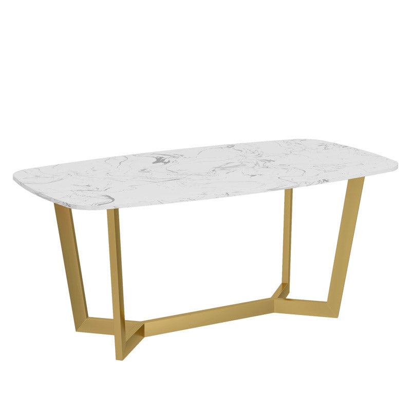White - Gold Dinner Room Kitchen Table Rectangle Dining Table