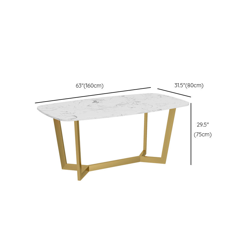 White - Gold Dinner Room Kitchen Table Rectangle Dining Table