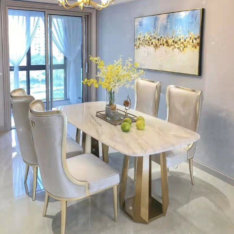 White and Gold Dinner Room Kitchen Table Traditional Luxury Dining Table White-Gold 63"L x 31.5"W x 29.5"H Without Chairs Clearhalo 'Dining Tables & Seating' 'Dining Tables' 'dining_table' 'furn' 'furn_dining_table' 'Furniture' 'Kitchen & Dining Furniture' 7271844
