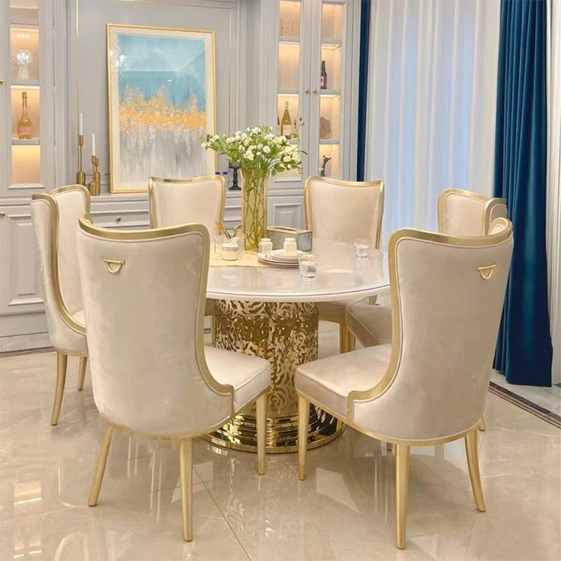 White and Gold Dinner Room Kitchen Table Traditional Luxury Dining Table Clearhalo 'Dining Tables & Seating' 'Dining Tables' 'dining_table' 'furn' 'furn_dining_table' 'Furniture' 'Kitchen & Dining Furniture' 7271846