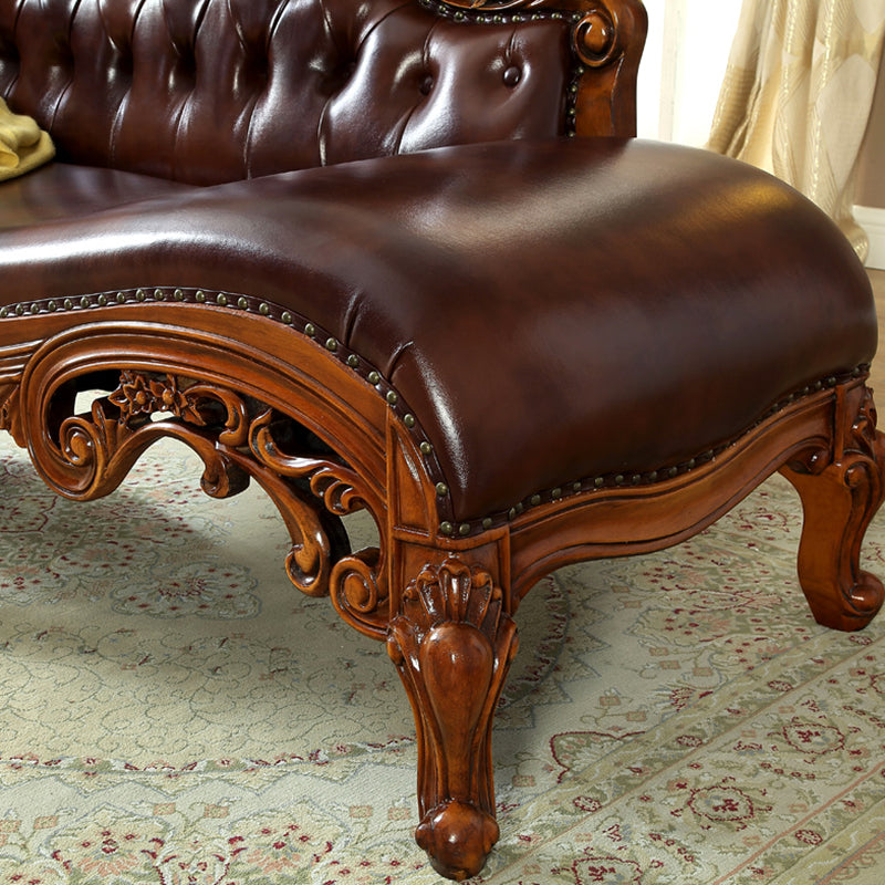 Traditional Brown Birch Accent Chair One Armed Rolled Arms Chaise Clearhalo 'Chairs & Seating' 'Chaise Lounge' 'chaise_lounge' 'furn' 'furn_chaise_lounge' 'Furniture' 'Living Room Furniture' 7272003