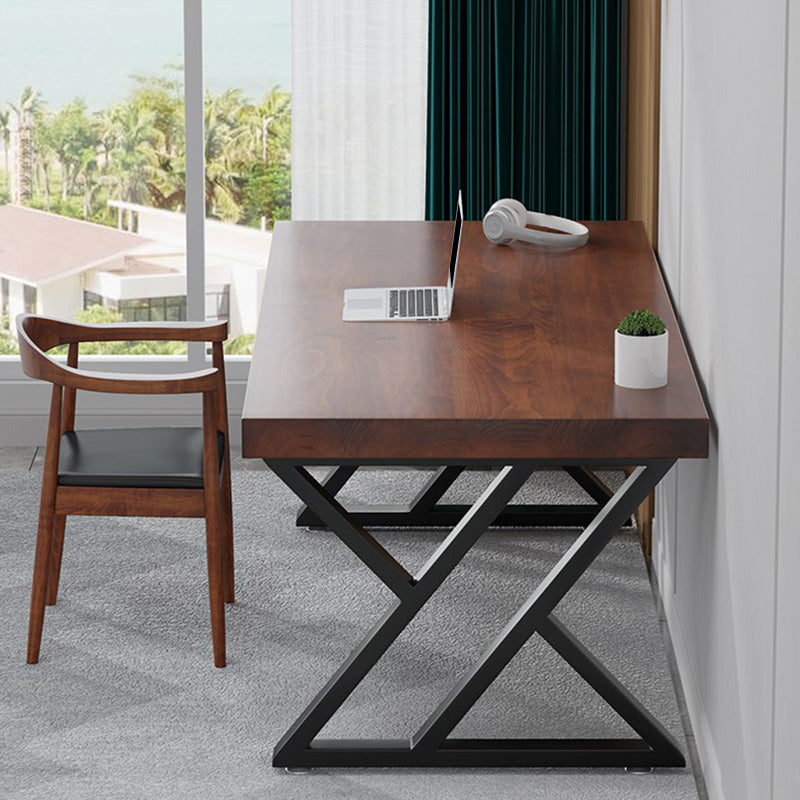 Contemporary Office Desk Antique Finish Solid Wood Computer Desk with Metal Legs Clearhalo 'furn' 'furn_office_desk' 'Furniture' 'Office Desks' 'Office Furniture' 'office_desk' 7272250