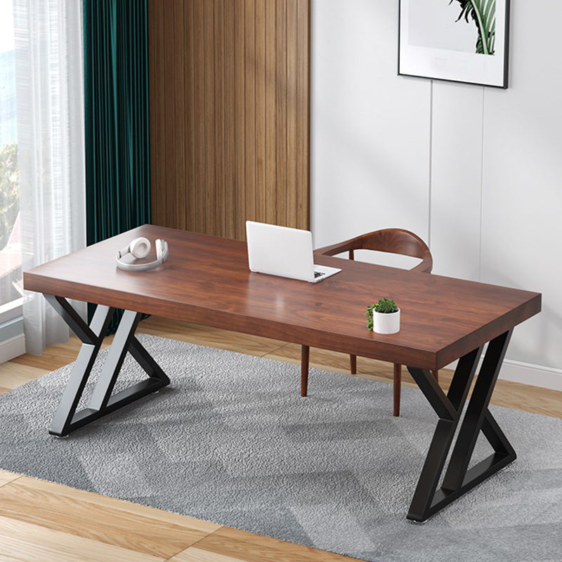 Contemporary Office Desk Antique Finish Solid Wood Computer Desk with Metal Legs Clearhalo 'furn' 'furn_office_desk' 'Furniture' 'Office Desks' 'Office Furniture' 'office_desk' 7272252