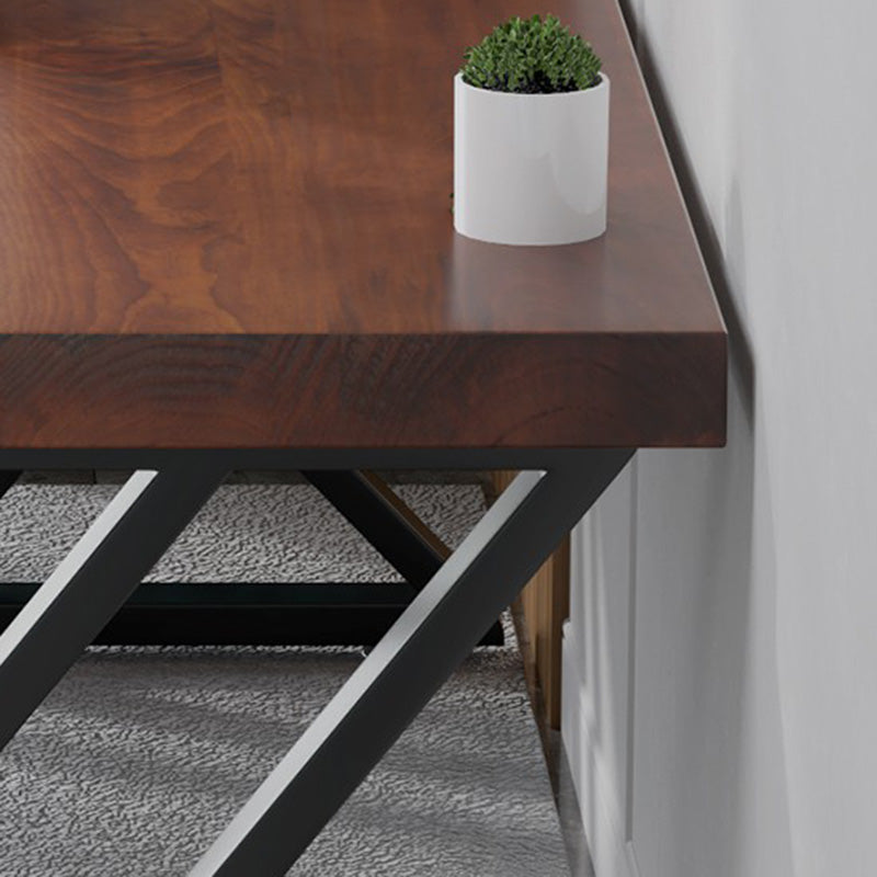 Contemporary Office Desk Antique Finish Solid Wood Computer Desk with Metal Legs Clearhalo 'furn' 'furn_office_desk' 'Furniture' 'Office Desks' 'Office Furniture' 'office_desk' 7272255