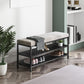 Glam Entryway Bench Cushioned Metal Seating Bench with Shoe Storage 39.4"L x 12.6"W x 18.1"H Grey Clearhalo 'Benches' 'Chairs & Seating' 'furn' 'furn_benches' 'Furniture' 'Living Room Furniture' 7272623