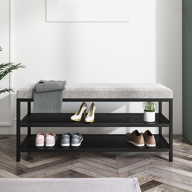 Glam Entryway Bench Cushioned Metal Seating Bench with Shoe Storage 23.6"L x 12.6"W x 18.1"H Grey Clearhalo 'Benches' 'Chairs & Seating' 'furn' 'furn_benches' 'Furniture' 'Living Room Furniture' 7272625