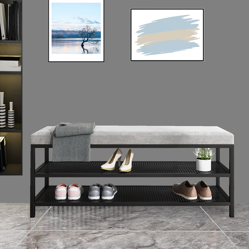 Glam Entryway Bench Cushioned Metal Seating Bench with Shoe Storage 47.2"L x 12.6"W x 18.1"H Grey Clearhalo 'Benches' 'Chairs & Seating' 'furn' 'furn_benches' 'Furniture' 'Living Room Furniture' 7272626