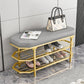 Glam Entryway Bench Cushioned Metal Seating Bench with Shoe Storage Gray-Gold Clearhalo 'Benches' 'Chairs & Seating' 'furn' 'furn_benches' 'Furniture' 'Living Room Furniture' 7272627