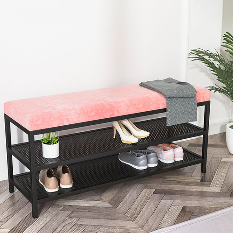 Glam Entryway Bench Cushioned Metal Seating Bench with Shoe Storage 39.4"L x 12.6"W x 18.1"H Pink Clearhalo 'Benches' 'Chairs & Seating' 'furn' 'furn_benches' 'Furniture' 'Living Room Furniture' 7272628
