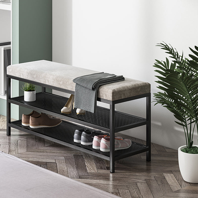Glam Entryway Bench Cushioned Metal Seating Bench with Shoe Storage 31.5"L x 12.6"W x 18.1"H Grey Clearhalo 'Benches' 'Chairs & Seating' 'furn' 'furn_benches' 'Furniture' 'Living Room Furniture' 7272630