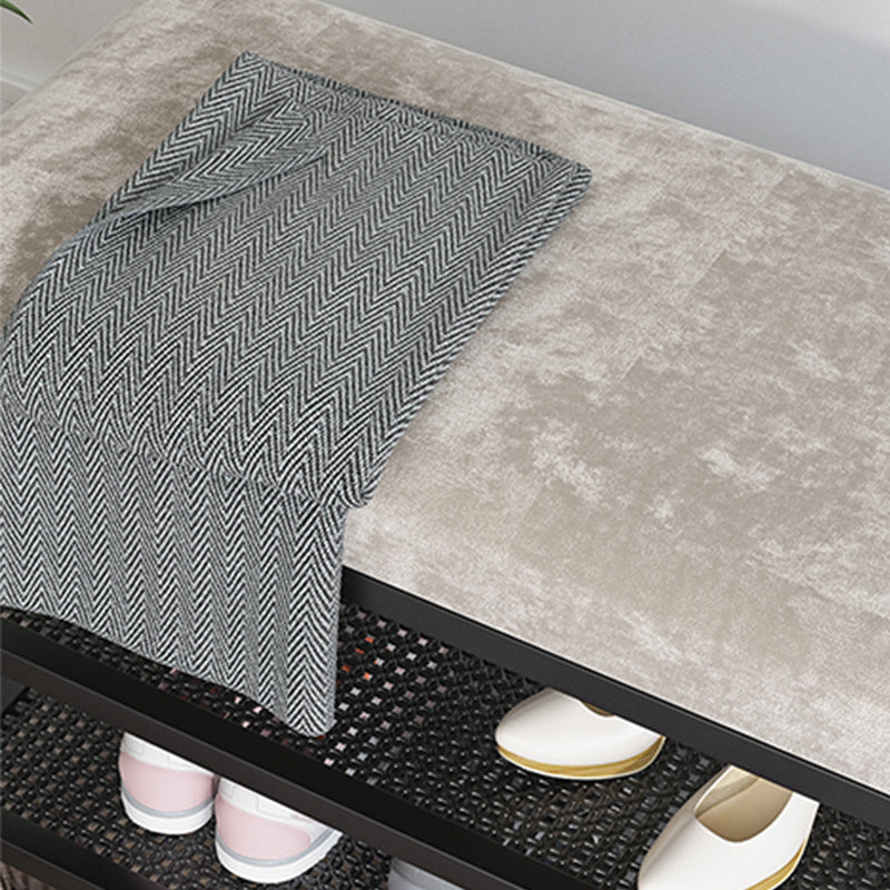 Glam Entryway Bench Cushioned Metal Seating Bench with Shoe Storage Clearhalo 'Benches' 'Chairs & Seating' 'furn' 'furn_benches' 'Furniture' 'Living Room Furniture' 7272632