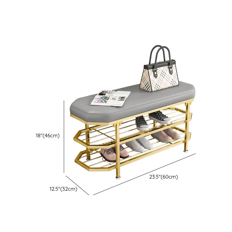 Glam Entryway Bench Cushioned Metal Seating Bench with Shoe Storage Clearhalo 'Benches' 'Chairs & Seating' 'furn' 'furn_benches' 'Furniture' 'Living Room Furniture' 7272638