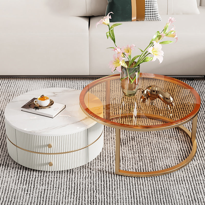 Glass Top Coffee Table Frame 2 Piece Nesting Tables with Golden Legs Clearhalo 'Coffee & Accent Tables' 'Coffee Tables' 'coffee_tables' 'furn' 'furn_coffee_tables' 'Furniture' 'Living Room Furniture' 7272720