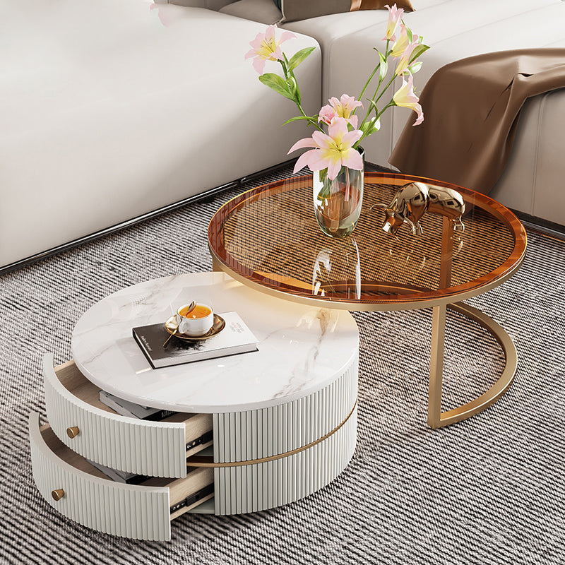 Glass Top Coffee Table Frame 2 Piece Nesting Tables with Golden Legs Glass Clearhalo 'Coffee & Accent Tables' 'Coffee Tables' 'coffee_tables' 'furn' 'furn_coffee_tables' 'Furniture' 'Living Room Furniture' 7272722
