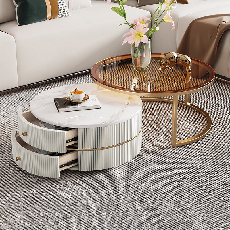 Glass Top Coffee Table Frame 2 Piece Nesting Tables with Golden Legs Clearhalo 'Coffee & Accent Tables' 'Coffee Tables' 'coffee_tables' 'furn' 'furn_coffee_tables' 'Furniture' 'Living Room Furniture' 7272724